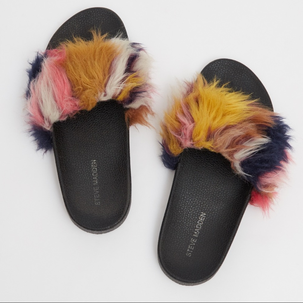 Steve Madden Furry Multicolor Slides